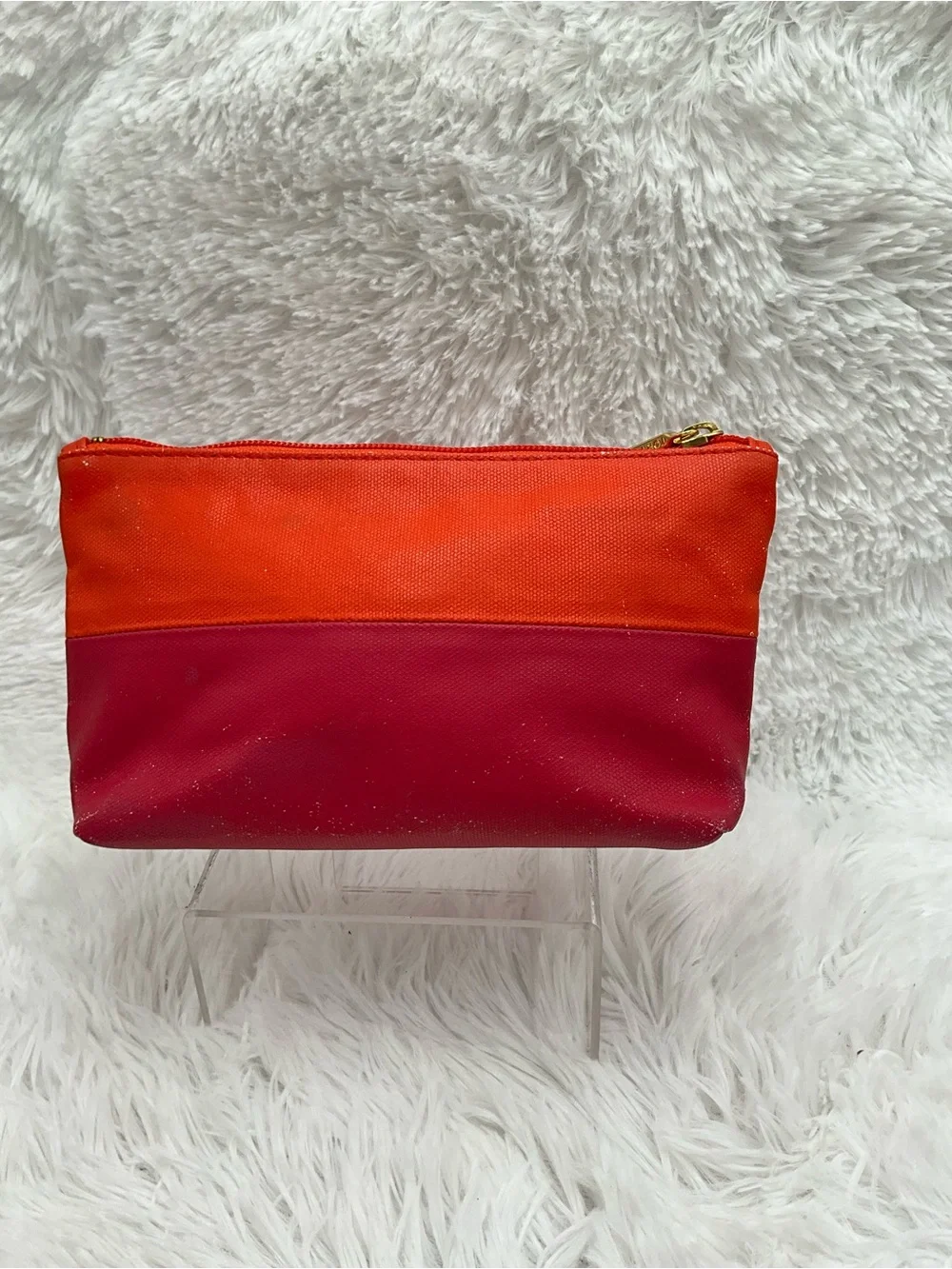 Tory Burch Orange and Red Colorblock Cosmetic Case NWT w/ Storage Wear